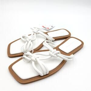 Azalea Wang Stetson Tubular Straps Knot Flat Sandals Women's White Size US8 EU39